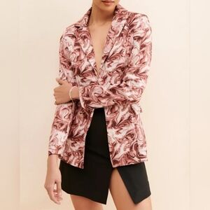 RARE LONDON Swirl Print Blazer BROWN | SMALL